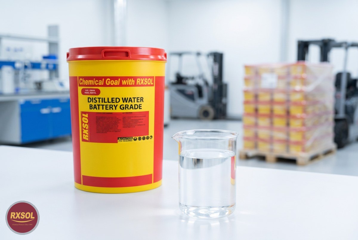 Distilled Water Battery Grade close up in its supplied form, Oman